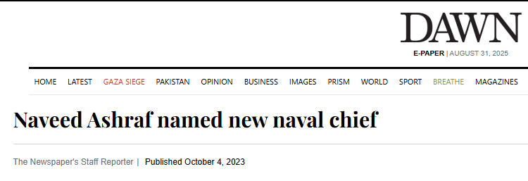 Naveed Ashraf named new Naval Chief