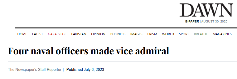 Vice Adm Raja Rab Nawaz, a Hilal-i-Imtiaz (Military) recipient and former DCNS (Welfare & Housing), was promoted to vice admiral
