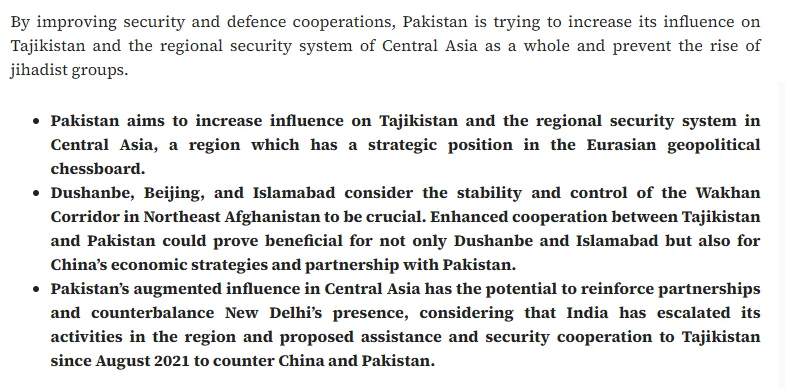 Countering Jihadist Threats: Pakistan-Tajikistan Defence Cooperation in Focus and Geopolitical Implication