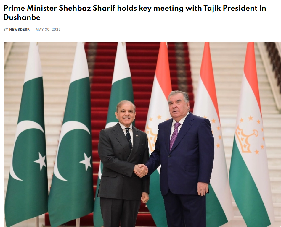 PM Shehbaz Sharif met Tajik President Rahmon in Dushanbe to discuss bilateral ties, regional stability, and projects like CASA-1000 and CPEC.