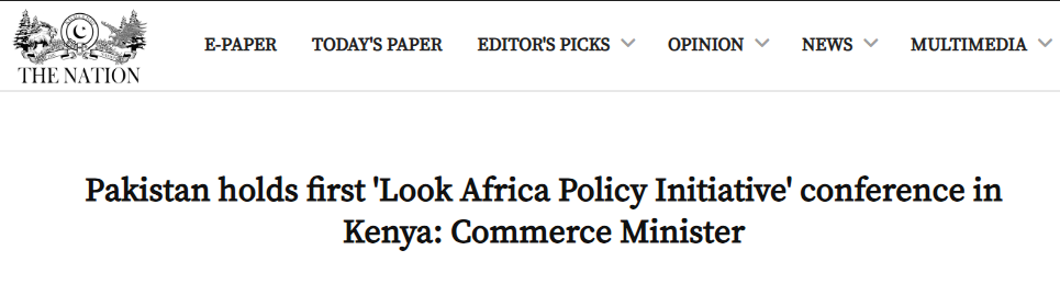 Adviser Abdul Razak Dawood in Nairobi vowed to boost Pakistan-Africa trade under the “Look Africa Policy Initiative,” with $4.28b trade and six new embassy trade wings.