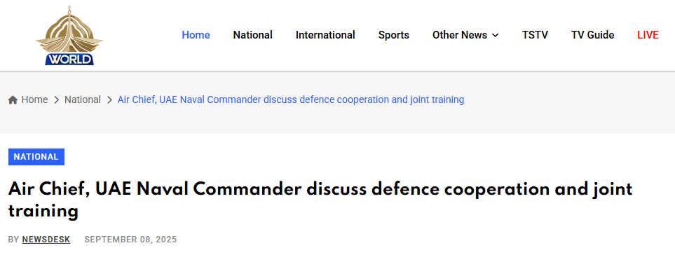 UAE Naval Commander Alremeithi met Air Chief Sidhu in Islamabad to discuss regional security and defense cooperation.
