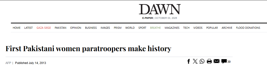 Pakistan’s first female paratroopers completed training in 2013.
