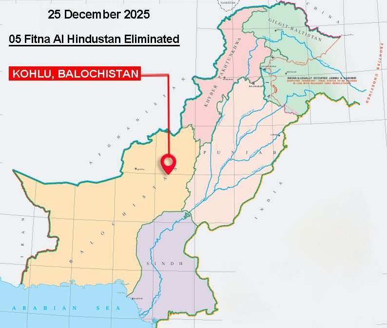 Five Terrorists of Indian-Sponsored Fitna Al Hindustan Neutralized in Kohlu IBO