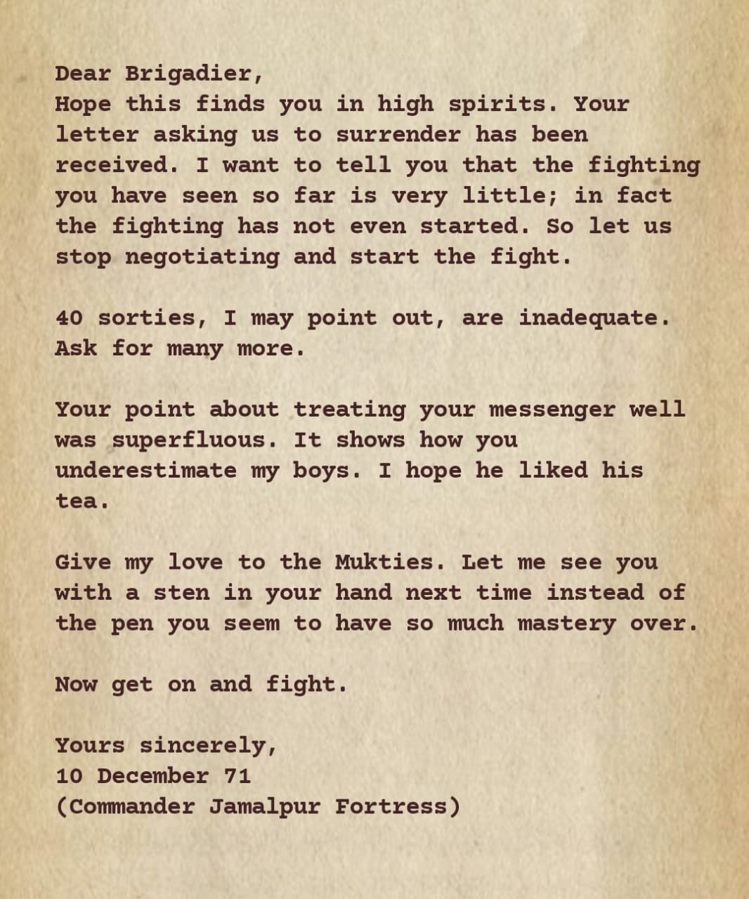  Brig Kler’s letter, designed by the writer, sourced from the book Tragedy of Errors by Lt. Gen. Kamal Matinuddin